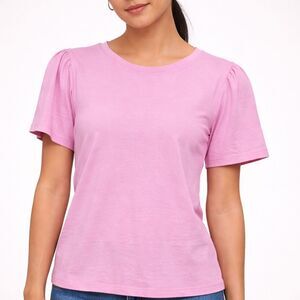 J. Crew Puff Sleeve Cotton Tee Pink Lilac Short Sleeve Crew Neck Top - Size S